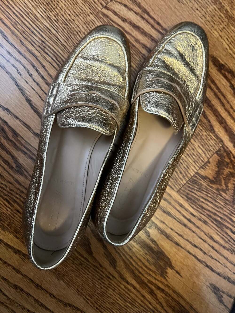 J.Crew Women's Gold Metallic Leather Penny Loafers Made in Italy